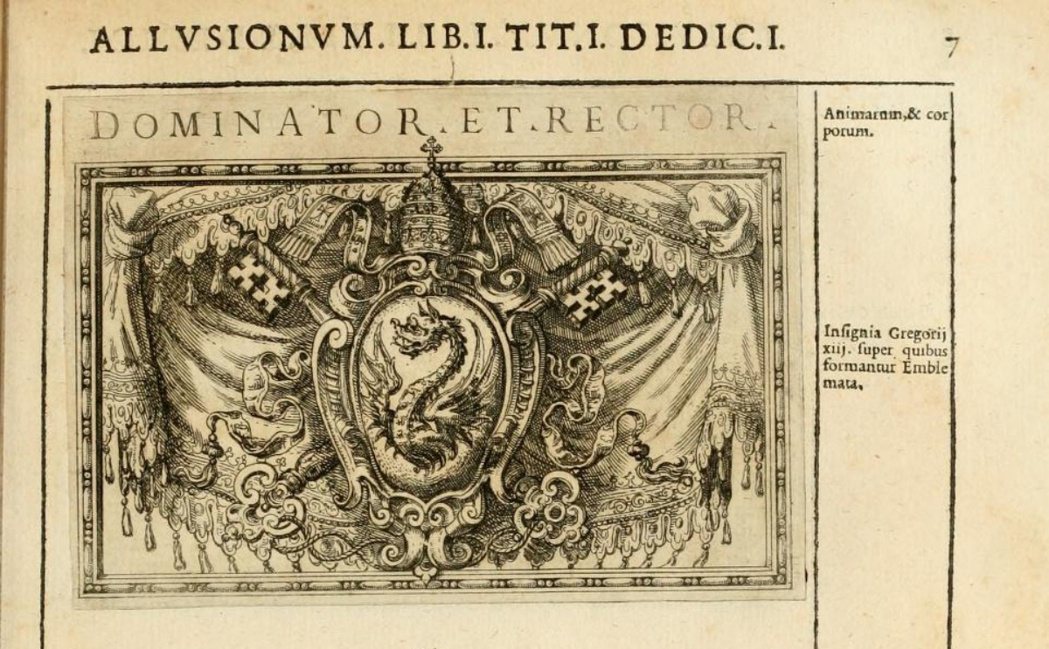 教宗葛利果十三世的徽紋：「一隻展開雙翼的飛龍」。 圖／《教宗葛利果十三世徽紋集》...