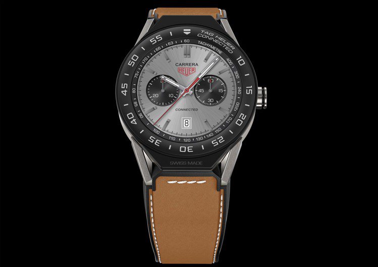 泰格豪雅Connected Watch Modular 45智能腕表小牛皮革表帶...