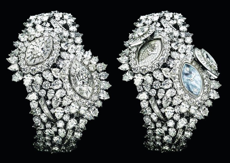 伯爵Limelight系列葉子造型頂級珠寶神秘腕表，約5,350萬元。圖／台北1...