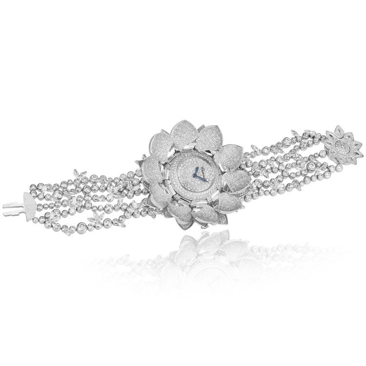 蕭邦‘Blanc Lotus白色蓮花高級珠寶腕表，18K白金與鉑金鑲嵌25.66...