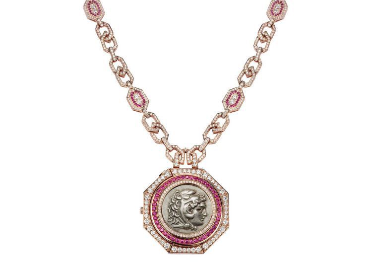 寶格麗Monete古幣系列頂級珠寶表，18K金表殼、表盤與項鍊鑲嵌1,635顆明...