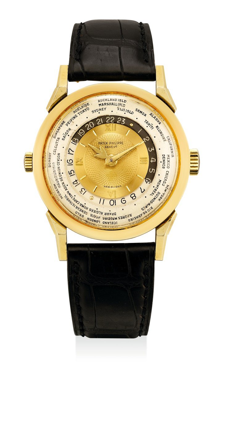 富藝斯「名錶薈萃 － 香港V」拍賣中，百達翡麗型號2523的18K黃金世界時間腕...