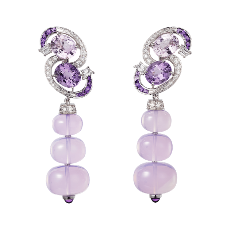 FRÉNÉSIE紫水晶耳環，白K金鑲嵌兩顆共重3.53克拉的刻面紫水晶，兩顆共重...