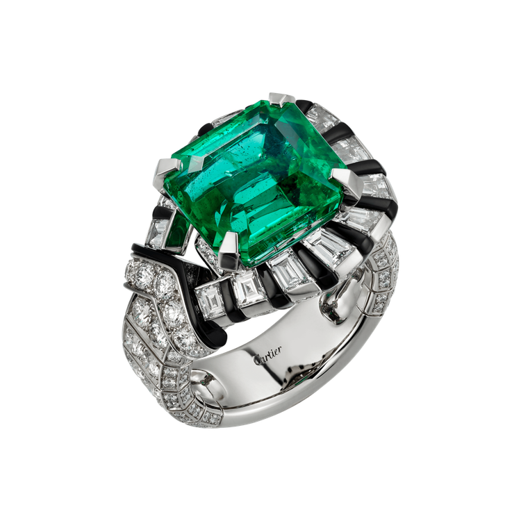 GREEN BOUCLE祖母綠戒指，鉑金鑲嵌重8.21克拉的八角形切割尚比亞祖母...