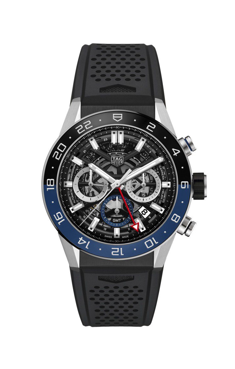 泰格豪雅Carrera Heuer 02 GMT兩地時間腕表，精鋼表殼搭配陶瓷表...
