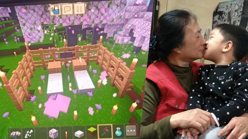 有洋蔥！9歲兒在《Minecraft》打造櫻花林祭拜阿嬤 媽見狀噴淚：生前她最愛花