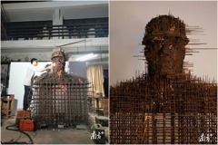 廣州美術生用千斤鋼筋鑄造雕塑 以父親為原型致敬建築工人