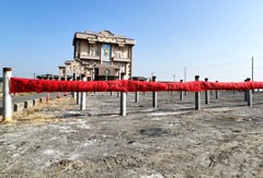 口湖納骨塔前施設光電基樁 鄉民抗議「破壞風水」工程喊停