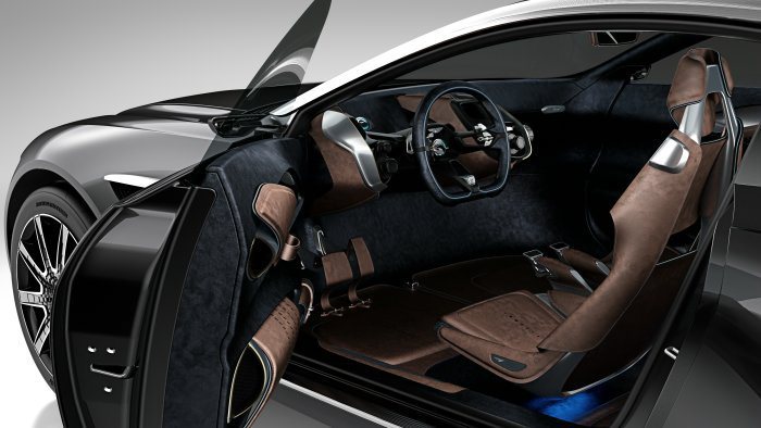 Aston Martin DBX概念車採用雙門Coupe設計，微上翹的車門開啟角...