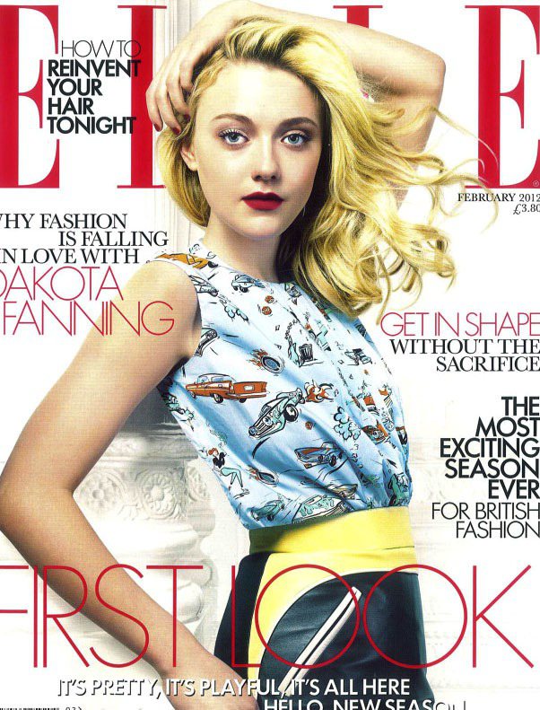 達柯塔芬妮躍上英國ELLE雜誌封面，穿上Prada新裝秀女人味。圖／達志影像