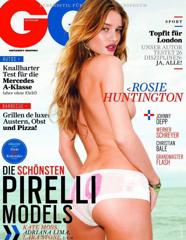 蘿西杭亭頓最近半裸登上德國版GQ 8月份雜誌，只穿著一件內褲的她以背面「露半球」姿態示人。圖／達志影像