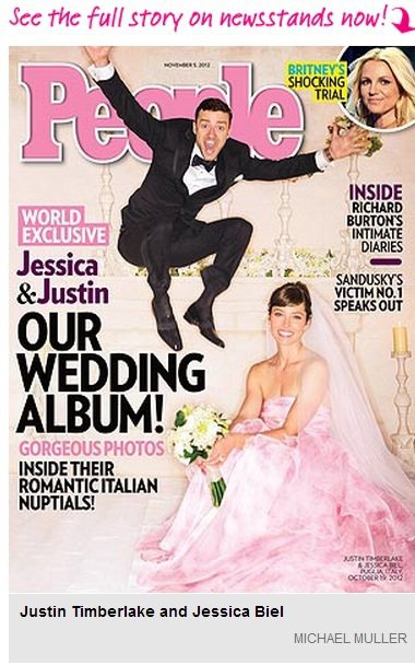 賈斯汀與潔西卡貝兒授權《時人雜誌》刊登他們的甜蜜結婚照，粉紅色幸福氛瀰漫，圍羨煞...
