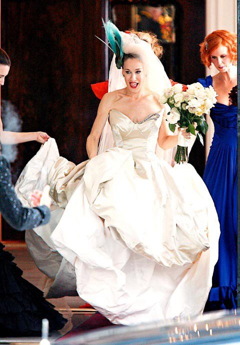 莎拉潔西卡派克在《慾望城市》電影中穿上Vivienne Westwood的婚紗。圖／聯合報資料照