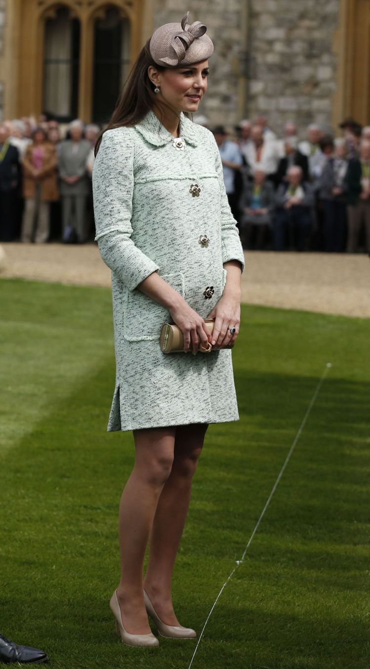 英國劍橋公爵夫人凱特密道頓的孕婦造型高貴優雅。圖／達志影像