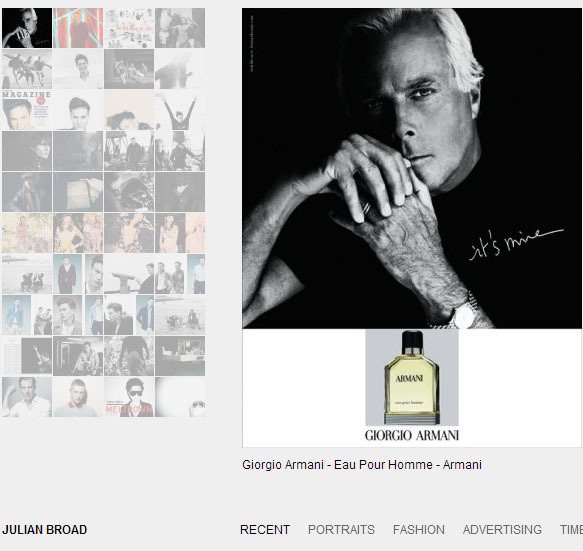 Giorgio Armani曾為品牌男性淡香當模特兒。圖／擷取自julianbroad.com