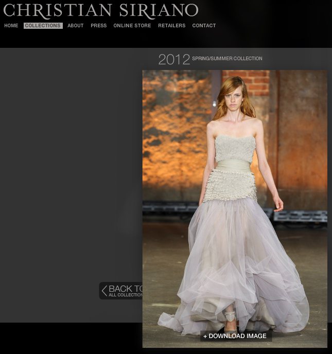 美國時裝設計師Christian Siriano的2012春夏系列禮服，淺灰色堆疊設計與半透明紗裙，洋溢著飄逸浪漫的氣氛。圖／擷取自christiansiriano.com