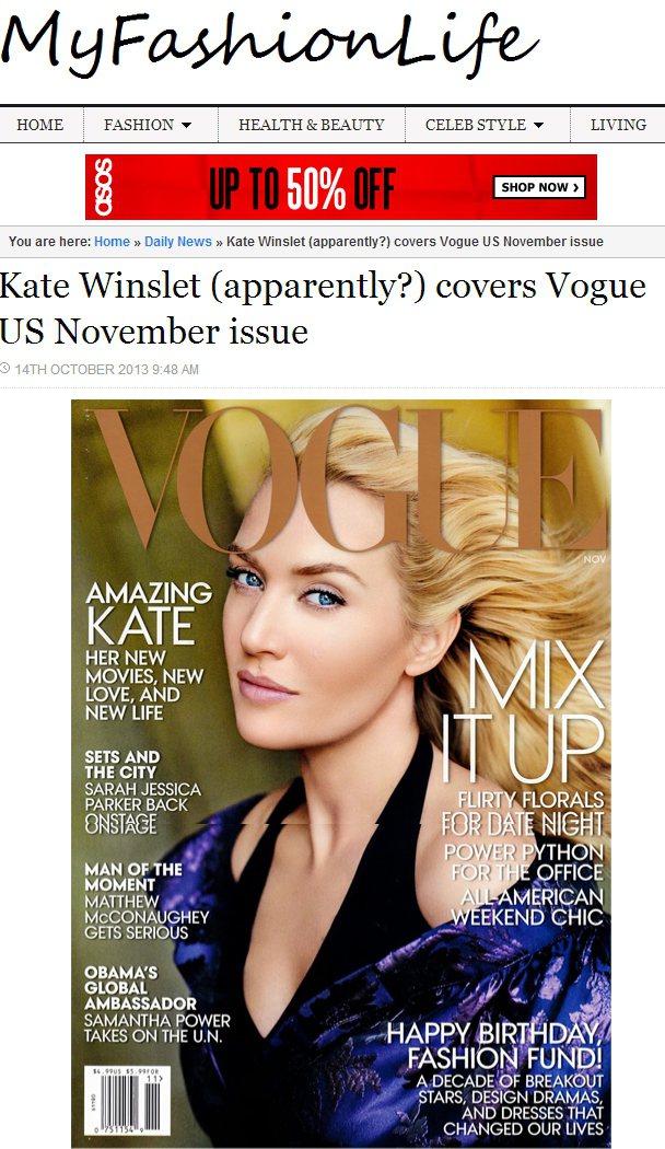 凱特溫絲蕾登上《Vouge》美國版11月封面時，眼睛不但變成了藍色，淡雅妝容上也...