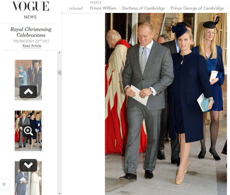 薩拉公主也穿了件Stewart Parvi的深藍大衣與洋裝。圖／擷取自vogue.co.uk