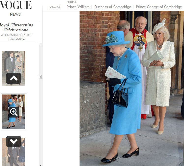 英國女王伊麗莎白二世以明朗的淡藍色套裝入場，康瓦爾公爵夫人卡蜜拉(右)則穿了一身優雅白。圖／擷取自vogue.co.uk