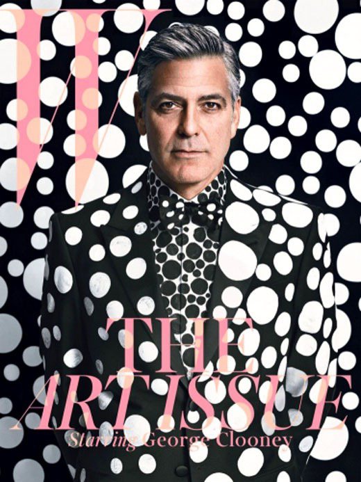 在12月份的《W》雜誌中，性感的喬治庫隆尼一身 Giorgio Armani 黑白原點西裝，整身融入在大大小小的原點之中，竟然意外的有種合諧的美感。圖；文／美麗佳人