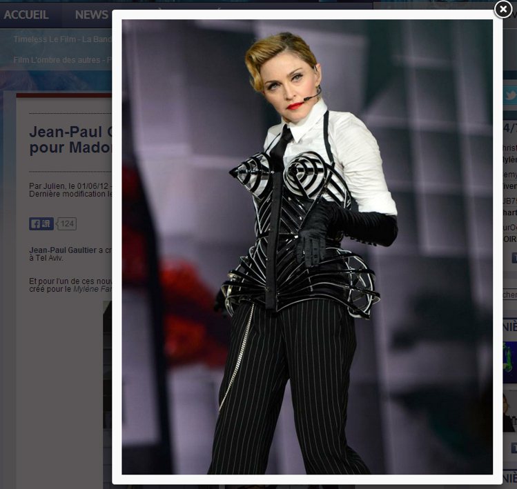 Jean Paul Gaultier 為瑪丹娜打造2012 MDNA 演唱會服裝。圖／擷取自mylene.net