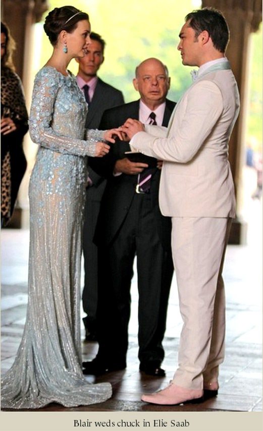 萊頓梅絲特在《花邊教主》中曾穿上 Elie Saab 的禮服出嫁，當時就引起不少時尚迷討論。圖／擷取自zizzleblog.com