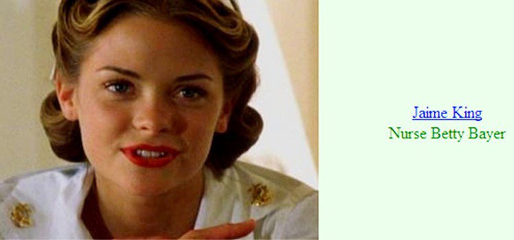 第一部參與的電影《珍珠港》中，潔米金飾演天真調皮的護士 Betty Bayer（最後死於日軍突襲轟炸）。雖然不是主角，但卻讓人印象深刻。圖／擷取自aveleyman.com