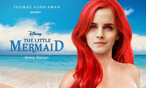 印尼網友 Thomas Kurniawan將他心目中適合演公主的女星，PS進了遠本的卡通海報。圖為艾瑪華森飾演的小美人魚。圖／she.com Taiwan