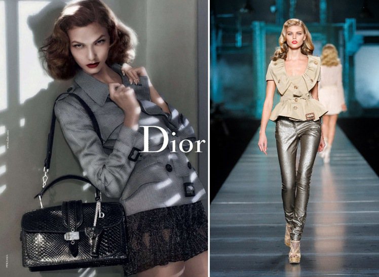 設計師John Galliano曾在2010年Dior廣告中把超模Karlie Kloss裝扮成洛琳白考兒。當年他的春夏系列靈感繆思就是洛琳白考兒。圖／Dior提供