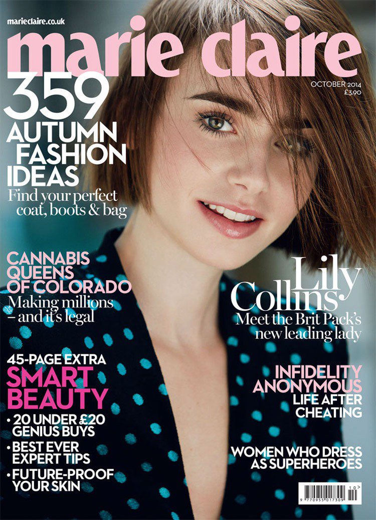 莉莉柯林斯頂著新髮型登上英國版《美麗佳人》雜誌10月號封面，清新模樣超討喜！對比以前長髮的她，顯得更有個性和自信美。圖／擷自designscene.net