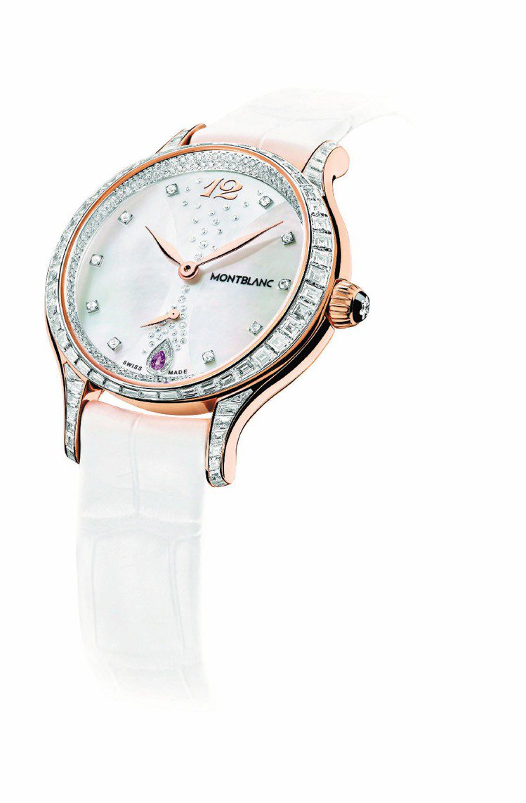 摩納哥葛莉絲王妃系列玫瑰金珠寶腕表，全球限量8只。圖／萬寶龍提供
