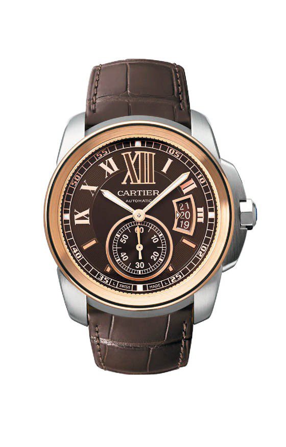 Calibre Cartier腕表，精鋼搭配玫瑰金表殻，搭載自動上鍊機芯。圖／卡地亞提供