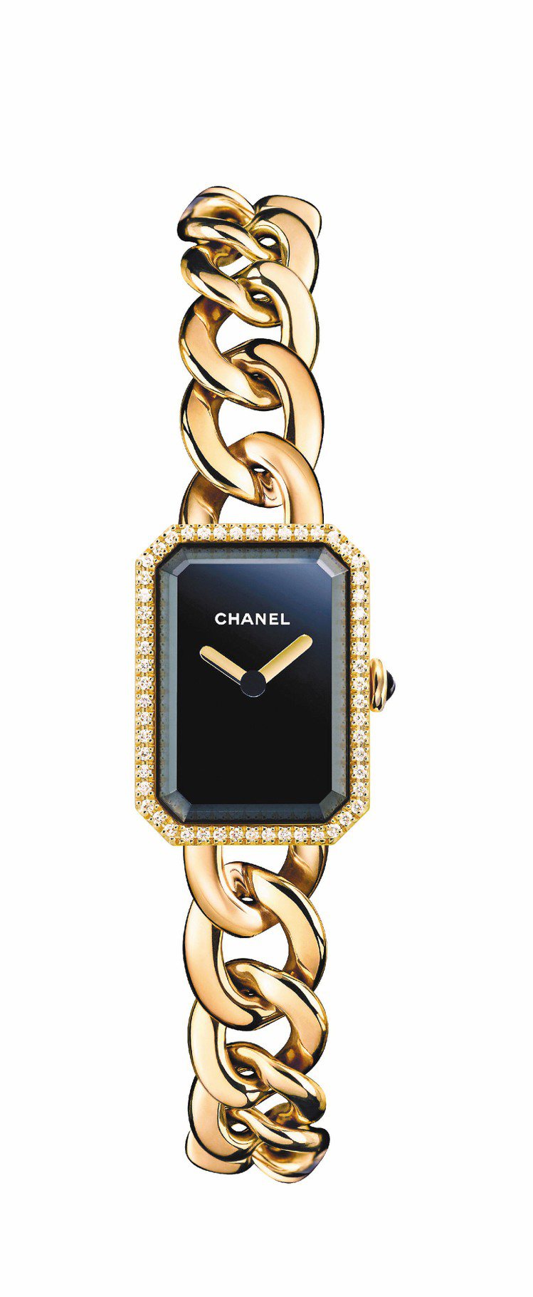 PREMIERE系列腕表，18K黃金表帶及鑽石表殼，小尺寸定價67.6萬元。圖／香奈兒提供