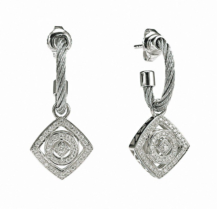 SQUARE & CIRCLE耳環，精鋼鋼索及鑽石，73,500元。圖／夏利豪提供