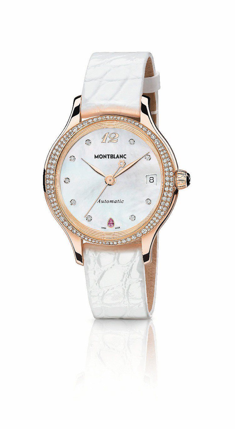 萬寶龍摩納哥葛莉絲王妃系列玫瑰金鑲鑽自動腕表，47萬5,300元。圖／萬寶龍提供