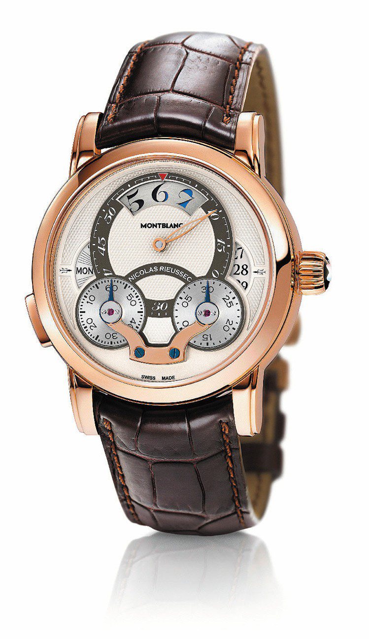 萬寶龍Nicolas Rieussec系列Rising Hours玫瑰金計時腕表，自動機芯，106萬8,000元。圖／萬寶龍提供