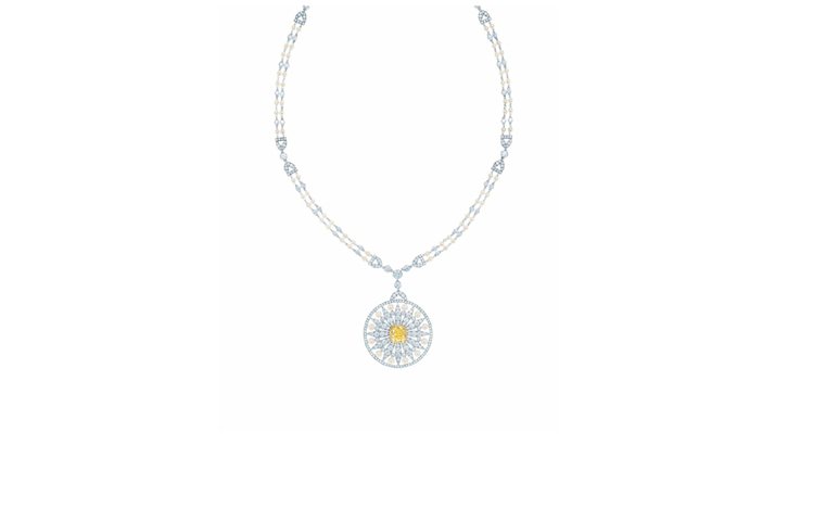 Tiffany 黃鑽和珍珠鑽石雛菊項鍊 NT,795,000。圖／Tiffany提供