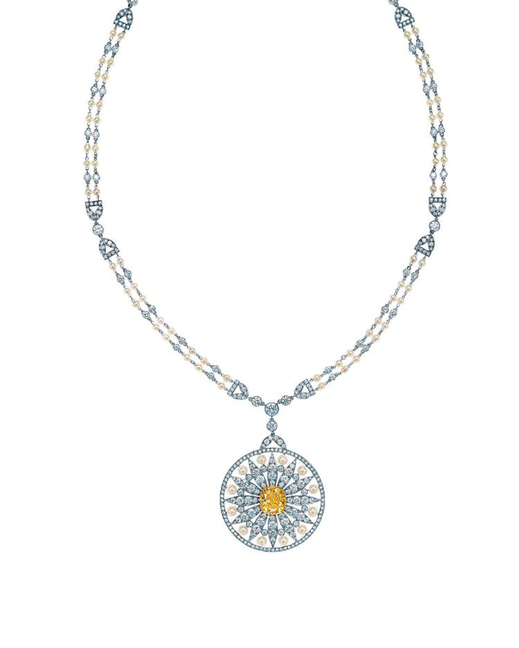 黃鑽和珍珠鑽石雛菊項鍊，779萬5,000元。圖／Tiffany提供