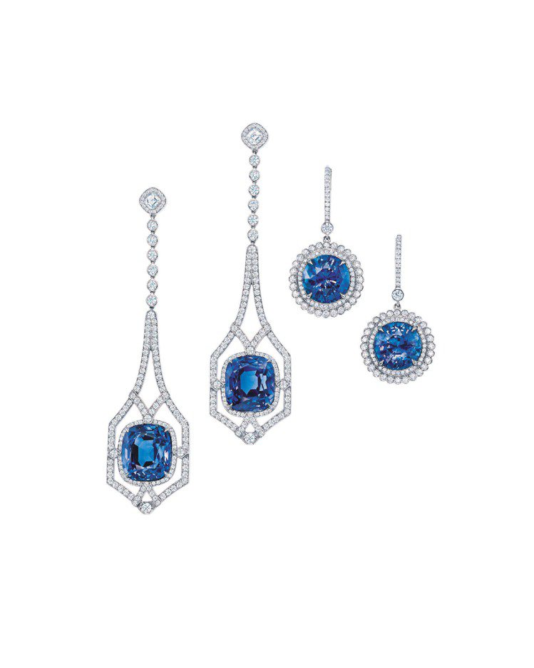 7.2克拉圓形切割藍寶石耳環，208萬元。圖／Tiffany提供
