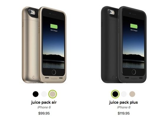 mophie推出全新專為iPhone6與iPhone6 Plus設計的保護殼，分別為兩款iPhone6的 Juice Pack Air 和 Juice Pack Plus與一款 iPhone 6 Plus的Juice Pack。圖／GQ提供