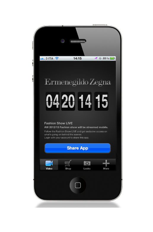 Zegna LIVE App程式提供下載，使用者可同步觀賞品牌2012秋冬時裝秀。圖／Ermenegildo Zegna提供