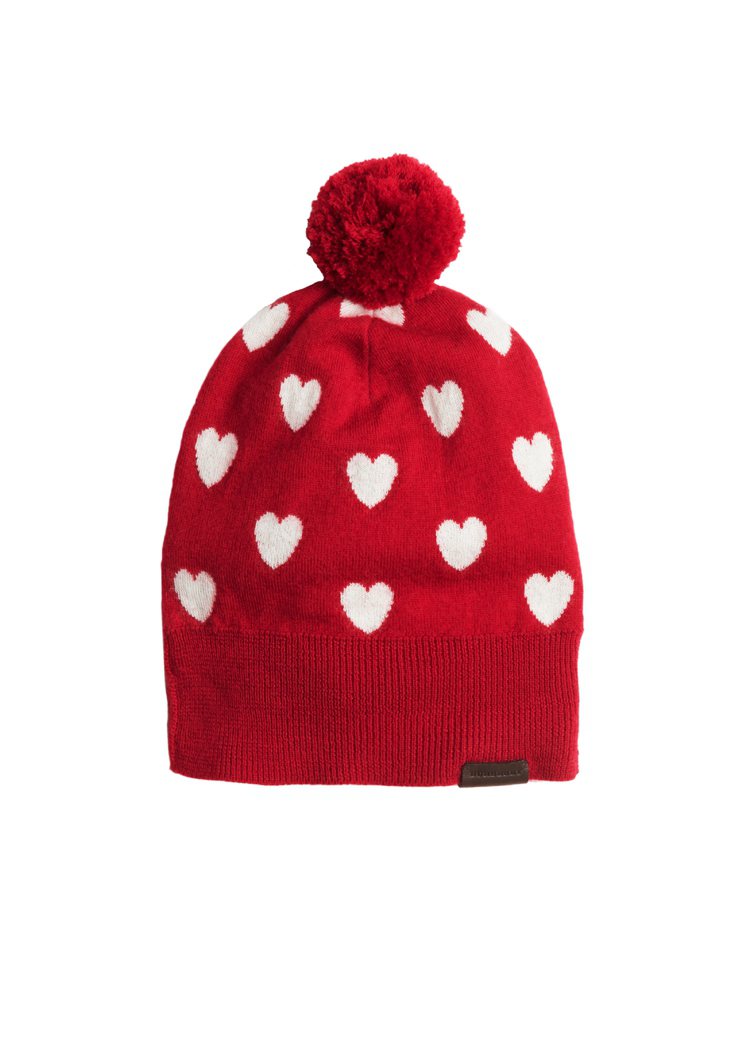 紅色愛心毛帽。圖／BURBERRY提供