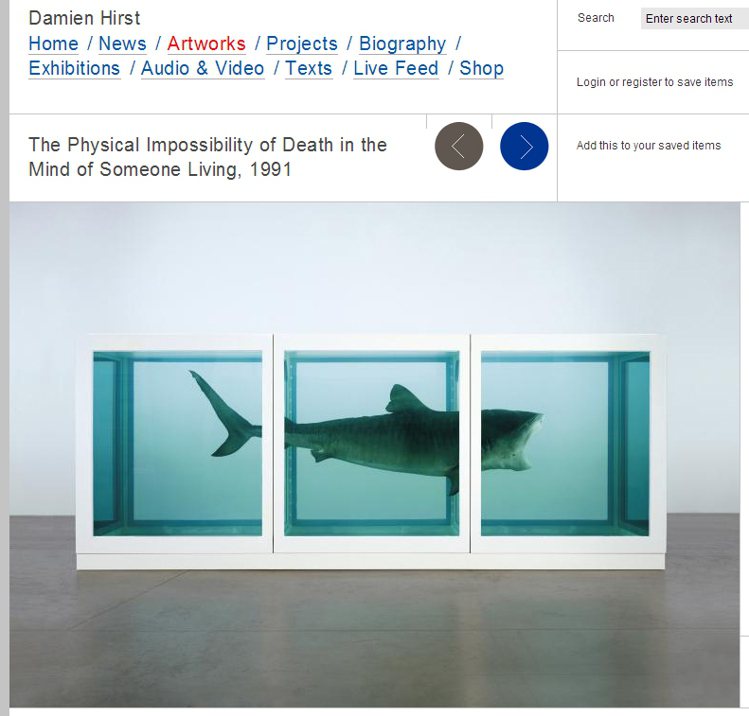 Damien Hirst喜歡以動物標本創作來探討「死亡」議題，作品擁有極端前衛的風格，也備受道德質疑與爭議。圖／擷取自damienhirst.com