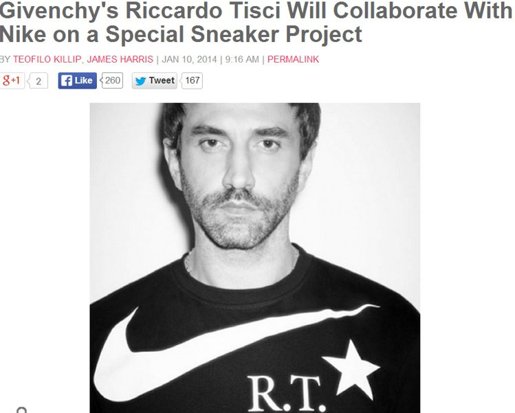 GIVENCHY設計總監Riccardo Tisci穿上印有 NIKE 和 RT...