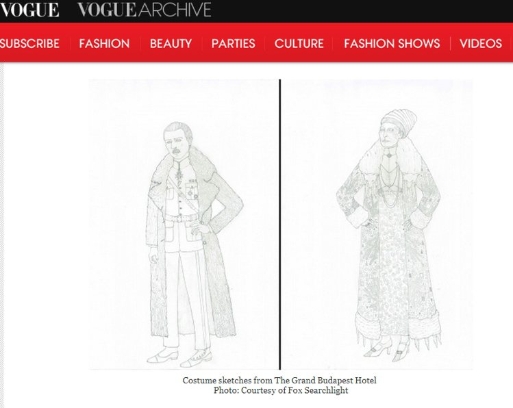 《歡迎來到布達佩斯大飯店》的服裝素描草稿。圖／擷取自vogue.com