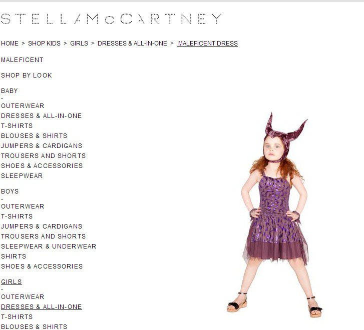 Stella McCartney 推出《黑魔女：沉睡魔咒》童裝，為這個反派時尚市場再添新火花。圖／擷取自Stella McCartney官網