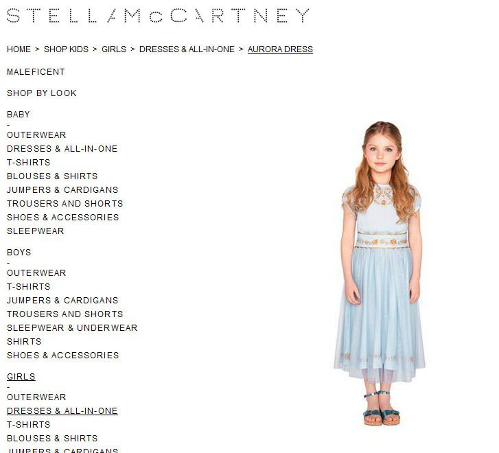 Stella McCartney 推出《黑魔女：沉睡魔咒》童裝，全系列也包括睡美人公主的洋裝造型。圖／擷取自Stella McCartney官網