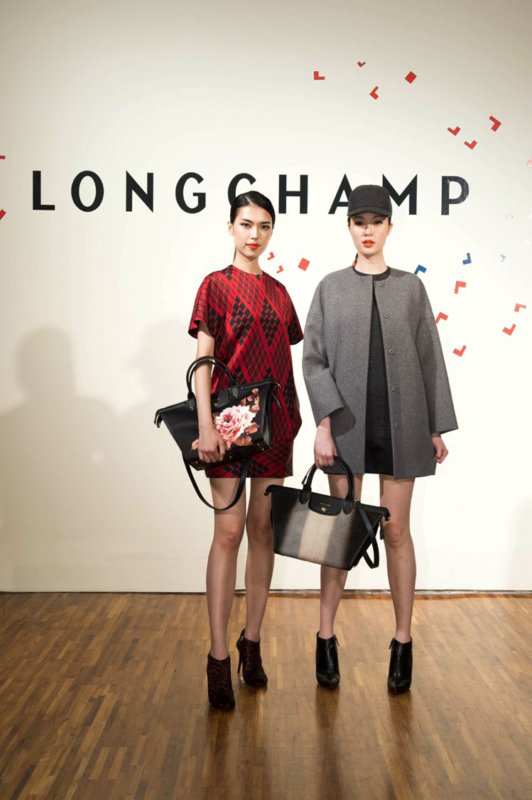 名模王思偉與名模吳品萱共同展演Longchamp秋冬新裝。圖／Longchamp提供