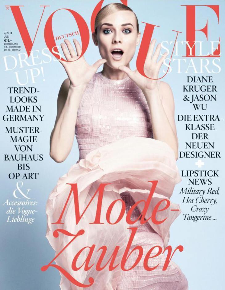 黛安克魯格穿HUGO BOSS女裝登上德國VOGUE雜誌封面。圖／HUGO BOSS提供