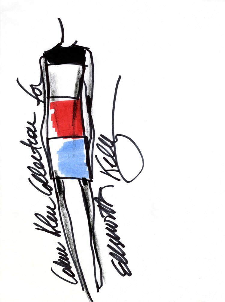 抽象線條派：Calvin Klein 設計總監 Francisco Costa 的草圖則是又更簡單，有時根本也不上色，環繞著人像的牽名是他草圖最大的特色。圖／擷取自sosasha.com